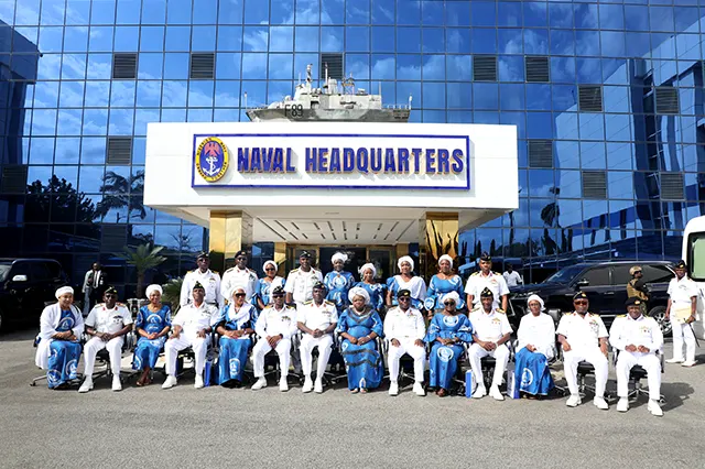 The CNS, Vice Admiral EI Ogalla, The NOWA National President, Mrs. Ijeoma Ogalla, Senior Naval Officers and NOWA Executive Members in group photograph
