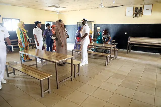 NOWA National President, Mrs. Ijeoma Ogalla, represented by NOWA Vice President, Mrs. Zainab Akpan, inspecting the school canteen during the visit to NOWA Schools, Karshi
