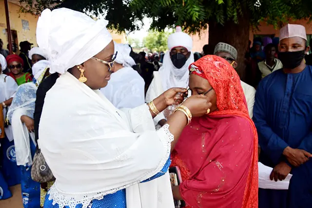 Medical rhapsody with immediate past President of NOWA giving glasses to one of the beneficiaries
