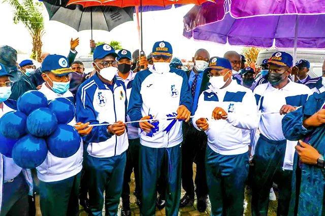 His Excellency, Former President Muhammadu Buhari GCFR commissioning the newly constructed Ultra-modern Sports Complex in Navy Town, Ojo, Lagos