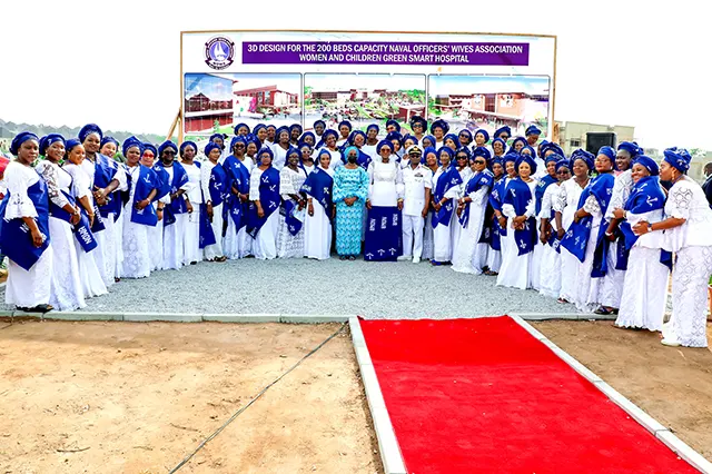 The Special Guest of Honour Mrs Dolapo Osinbajo, Immediate Past Chief of the Naval Staff, Past DEPOWA President, Immediate Past President of NOWA and Past Presidents of sister Associations with former NOWA Presidents in a group photograph during the Foundation Stone Laying Ceremony